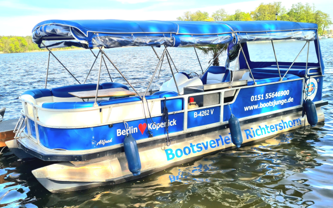 Floss Partyfloss mieten Berlin Köpenick Grünau-Ponton Grillboot ”Alfred” Bild 1