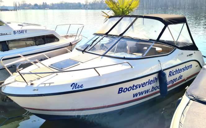 Motorboot Führerscheinpflichtiges Motorboot 90 PS Quicksilver 595 ”Ilse” mieten in Berlin Köpenick Grünau Bild 2