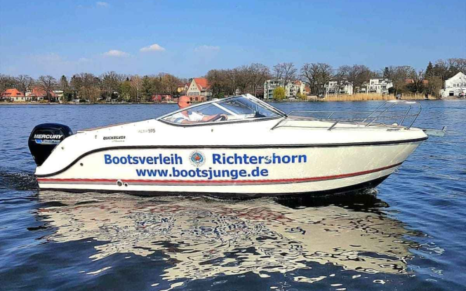 Motorboot Führerscheinpflichtiges Motorboot 90 PS Quicksilver 595 ?Ilse? mieten in Berlin Köpenick Grünau Bild 1