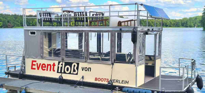 Floss Partyfloß mieten Berlin Köpenick für Event max. 18 Personen führerscheinfrei mieten