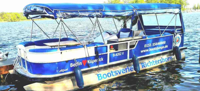 Floss Partyfloss mieten Berlin Köpenick Grünau-Ponton Grillboot ?Alfred? mieten
