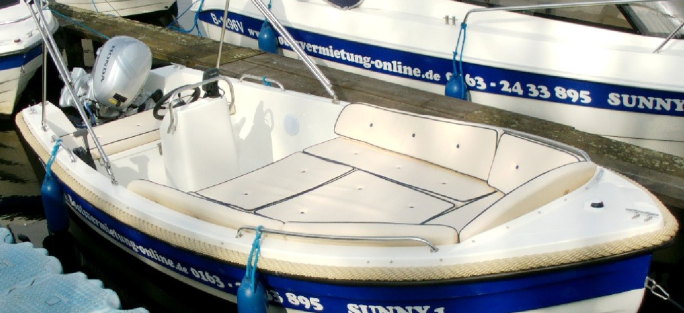 Motorboot führerscheinfreies 15 PS Motorboot Sunny 1 bis 4+1 Pers. ab 91 ? für 3 Stunden mieten