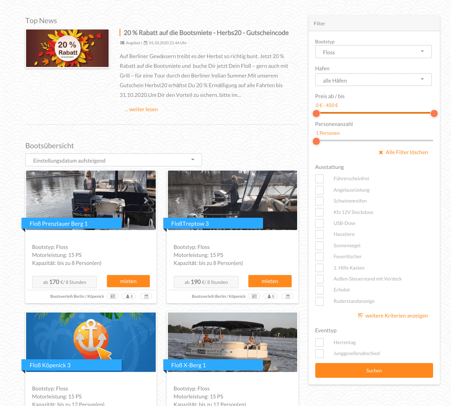 Profilansicht Bootsverleih