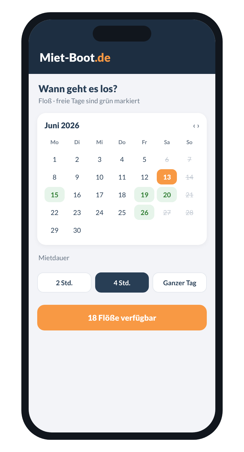 Kalender mit freien Tagen und Auswahl der Mietdauer
