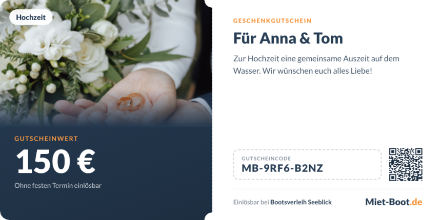 Bootsgutschein zur Hochzeit mit persönlicher Nachricht